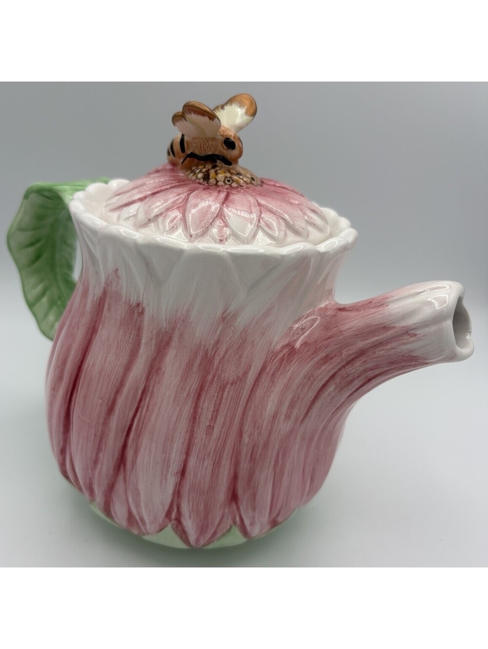 Vintage The Bombay Company Pink Gerber Daisy Teapot with Bumble Bee Lid